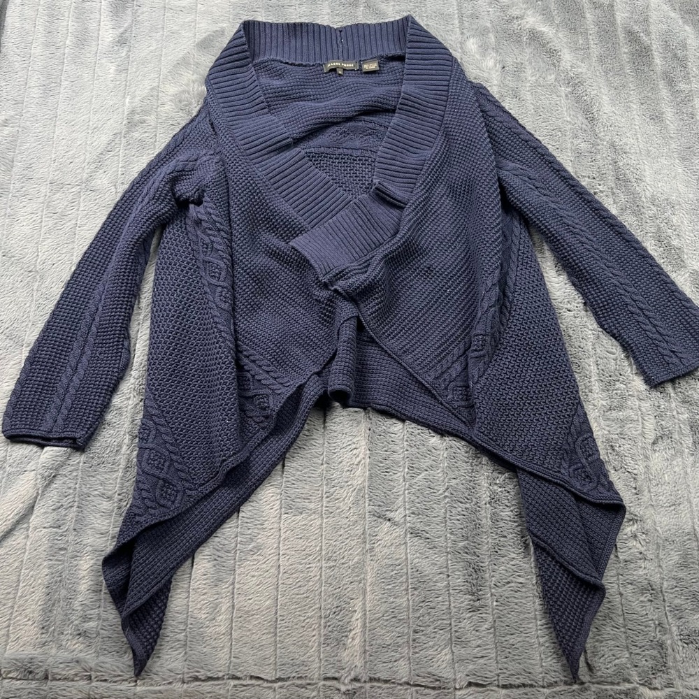 Jeanne Pierre Navy Blue Cable Knit Waterfall Open Front Cardigan Sweater Medium